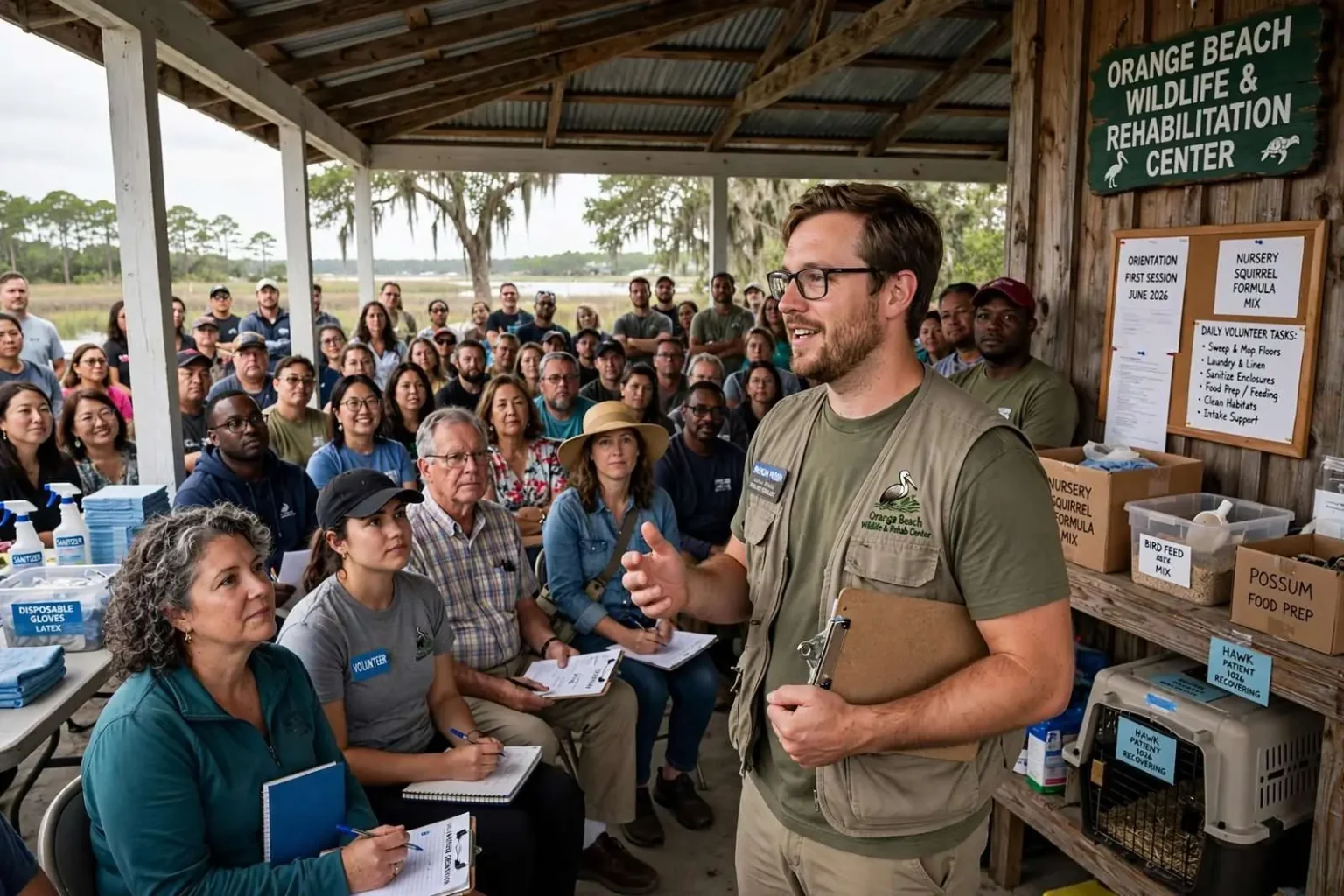 Illustration for the news story: Orange Beach Wildlife Center Draws Over 60 Volunteers at First Orientation as Patient Numbers Surge