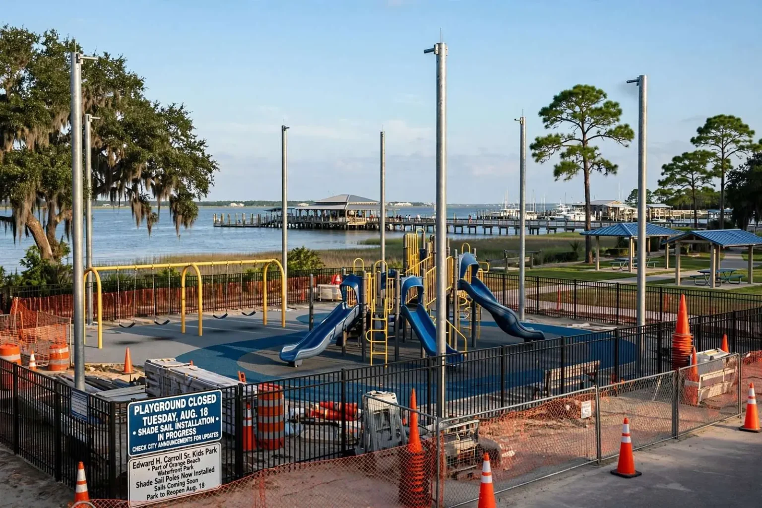 Illustration for the news story: Orange Beach’s Kids Park Playground Set to Reopen Aug. 18 After Shade Sail Work
