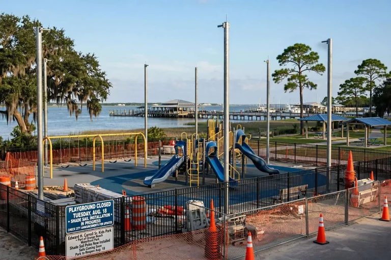 Illustration for the news story: Orange Beach’s Kids Park Playground Set to Reopen Aug. 18 After Shade Sail Work