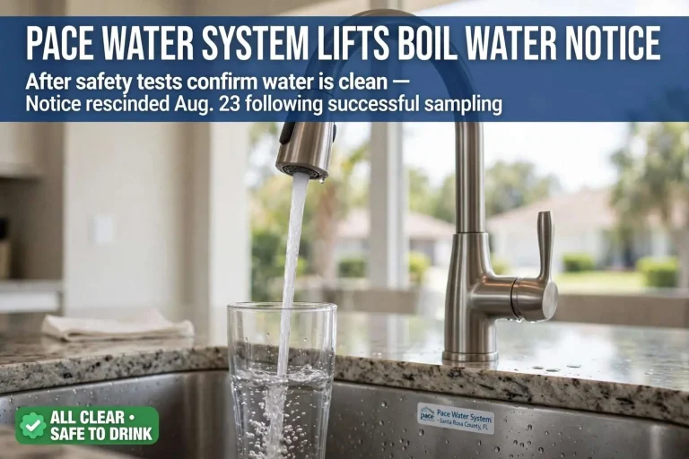 Illustration for the news story: Pace Water System Lifts Boil Water Notice After Safety Tests Confirm Water Is Clean