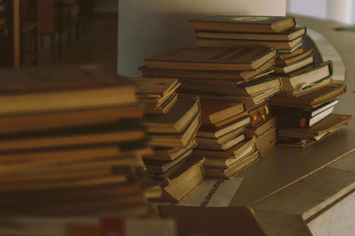 A stack of books on a table