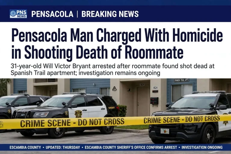 Illustration for the news story: Pensacola Man Charged With Homicide in Shooting Death of Roommate