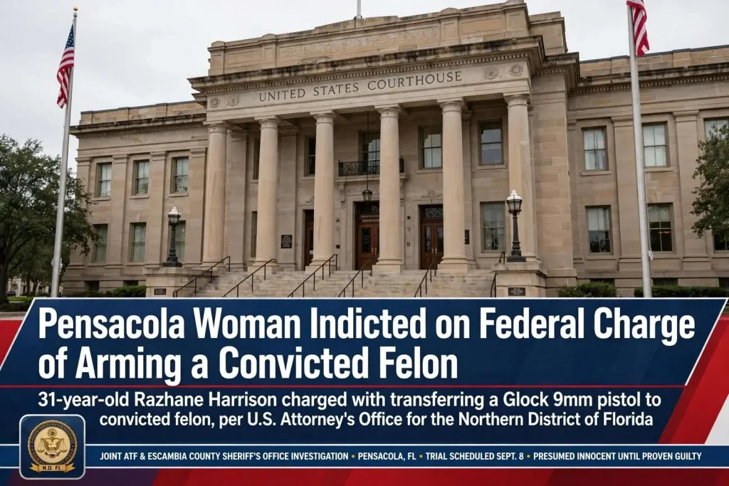 Illustration for the news story: Pensacola Woman Indicted on Federal Charge of Arming a Convicted Felon