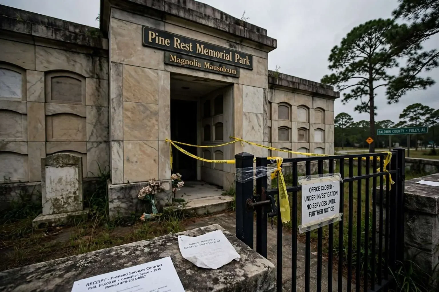 Illustration for the news story: Pine Rest Case Grows: About 30 Baldwin County Families Report Paid-for Funeral Services That Never Happened