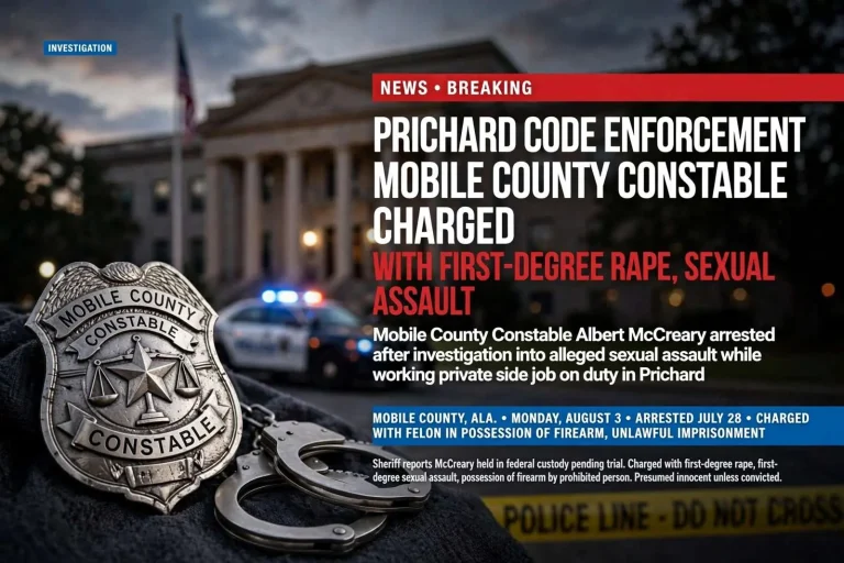 Illustration for the news story: Prichard Code Enforcement Officer, Mobile County Constable Charged With First-Degree Rape, Sexual Assault