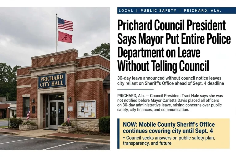 Illustration for the news story: Prichard Council President Says Mayor Put Entire Police Department on Leave Without Telling Council