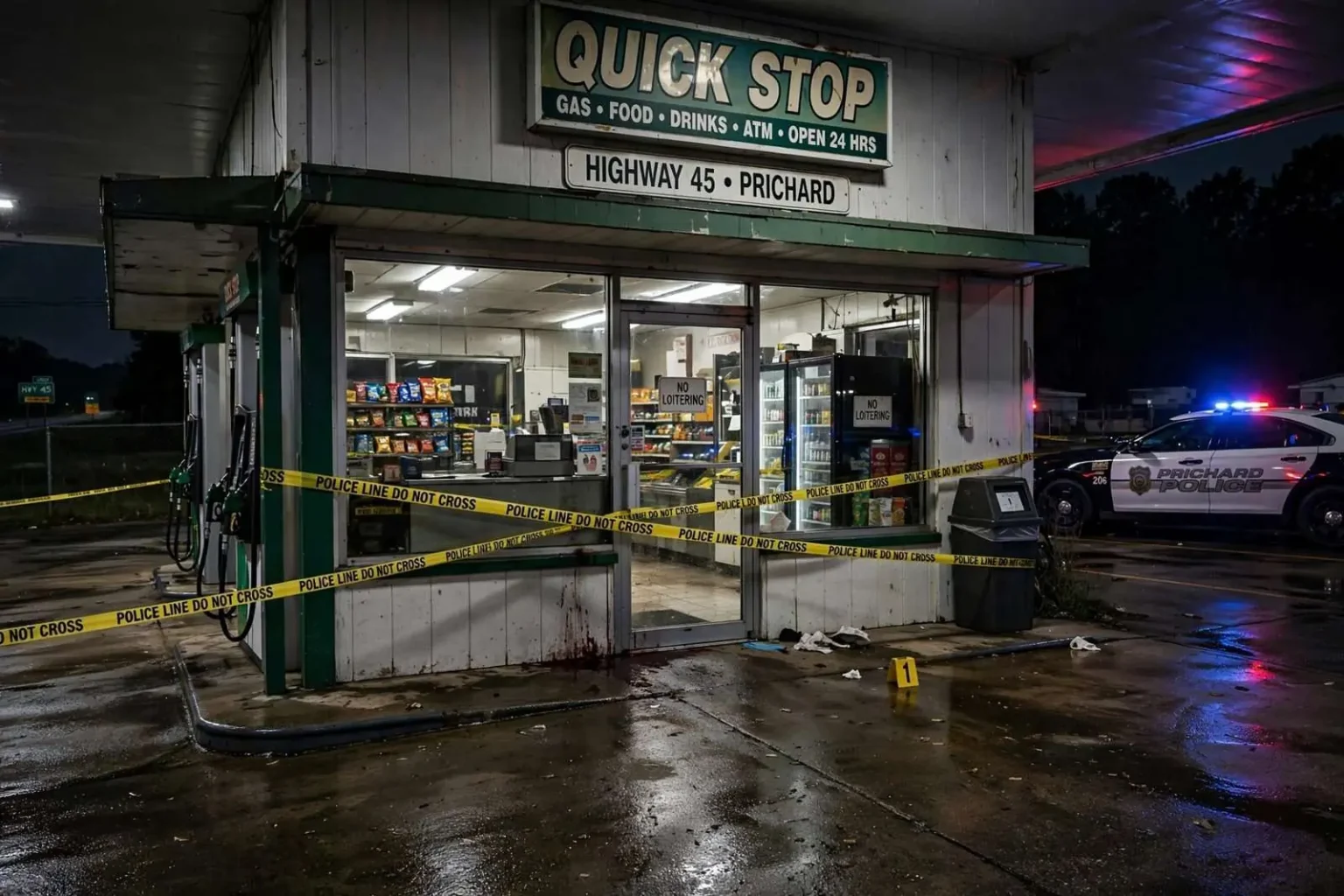 Illustration for the news story: Prichard Couple Attacked With Tire Iron at Gas Station; Clerk Allegedly Refused to Call 911