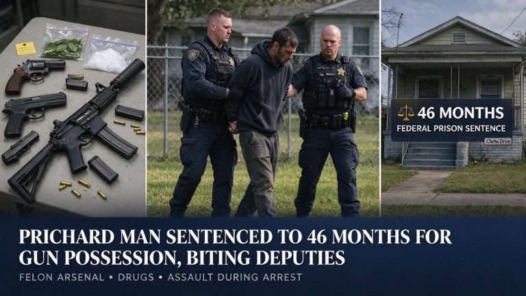 Illustration for the news story: Prichard Man Sentenced to Nearly 4 Years for Gun Possession, Biting Deputies During Arrest