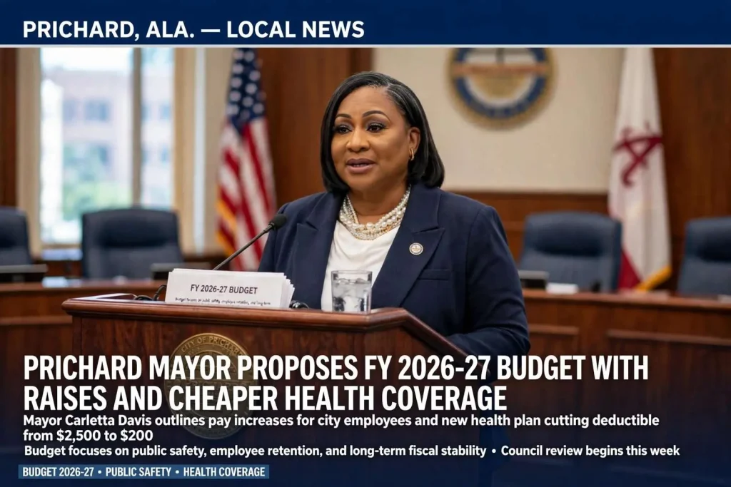 Illustration for the news story: Prichard Mayor Carletta Davis Proposes FY 2026-27 Budget With Raises and Cheaper Health Coverage