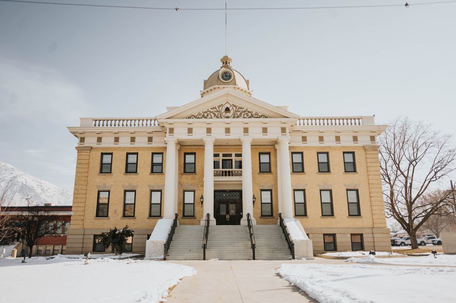 Exterior of a courthouse building with columns