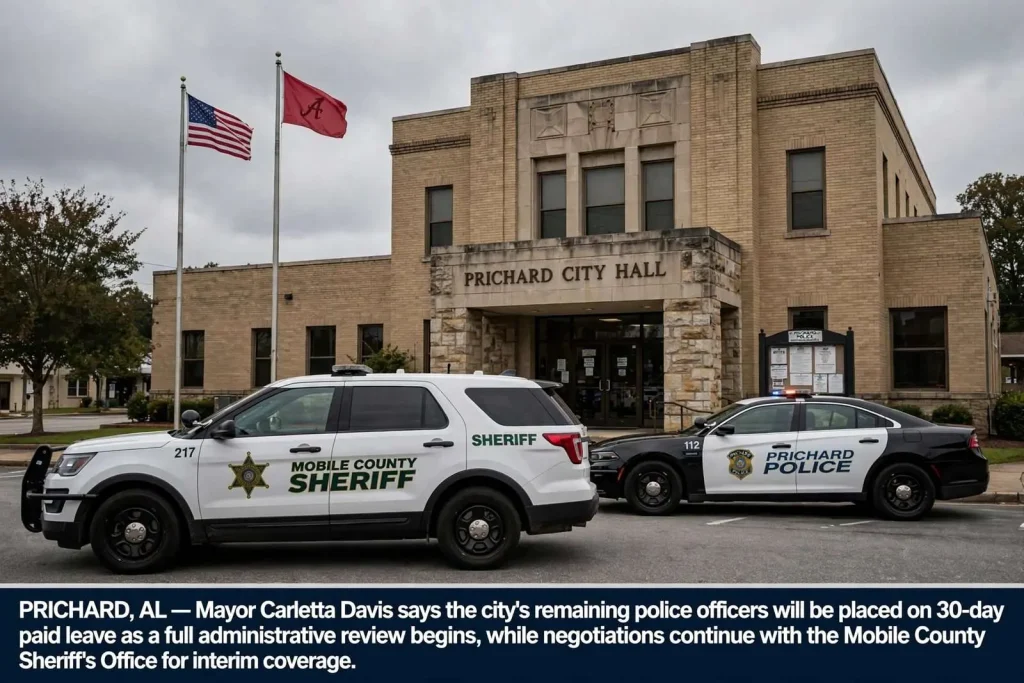 Illustration for the news story: Prichard Prepares to Place Remaining Officers on Paid Leave During Full Police Review