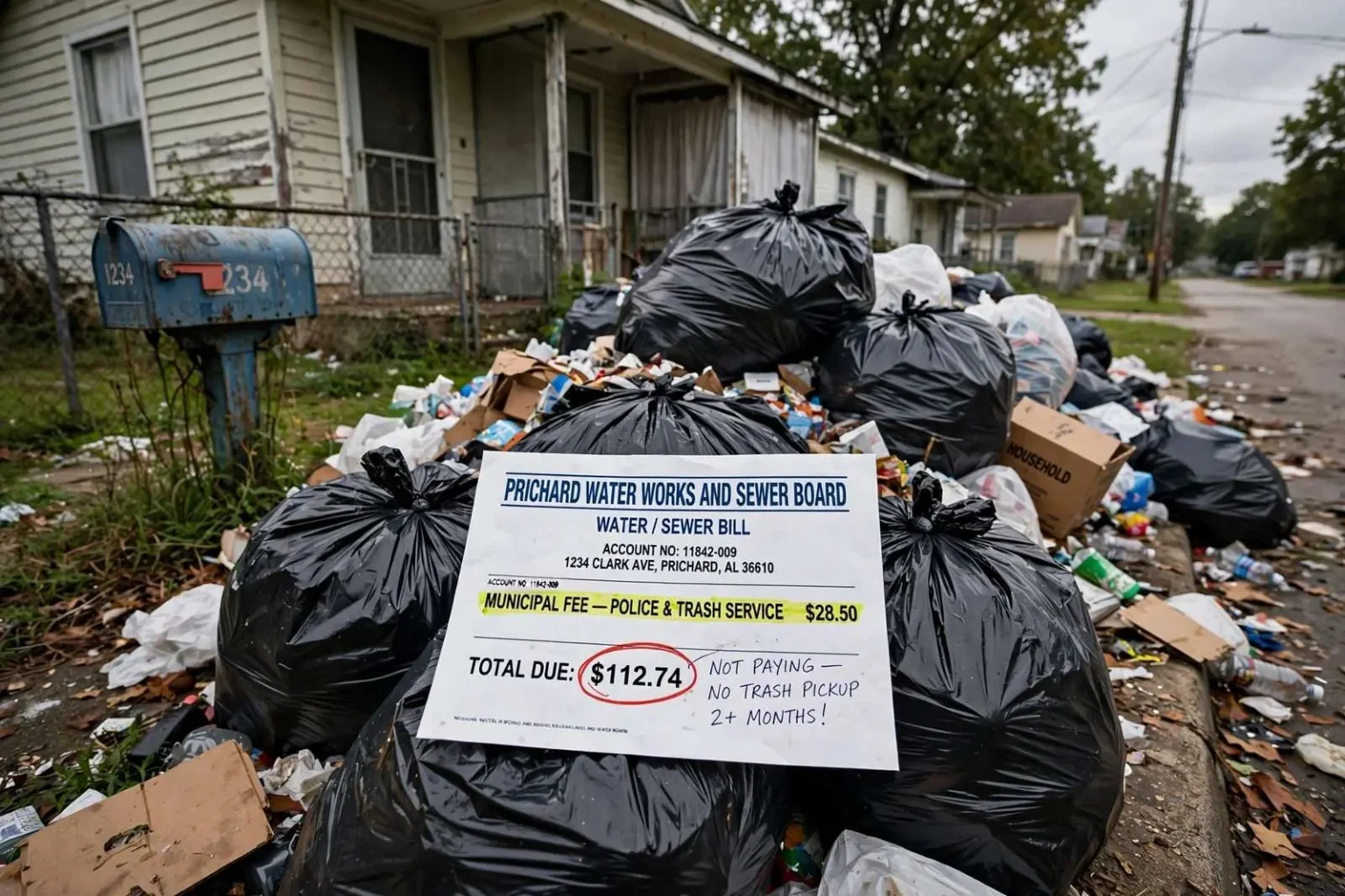 Illustration for the news story: Prichard Residents Balk at Water Bill “Municipal Fee” for Police and Trash Service They Say They’re Not Getting
