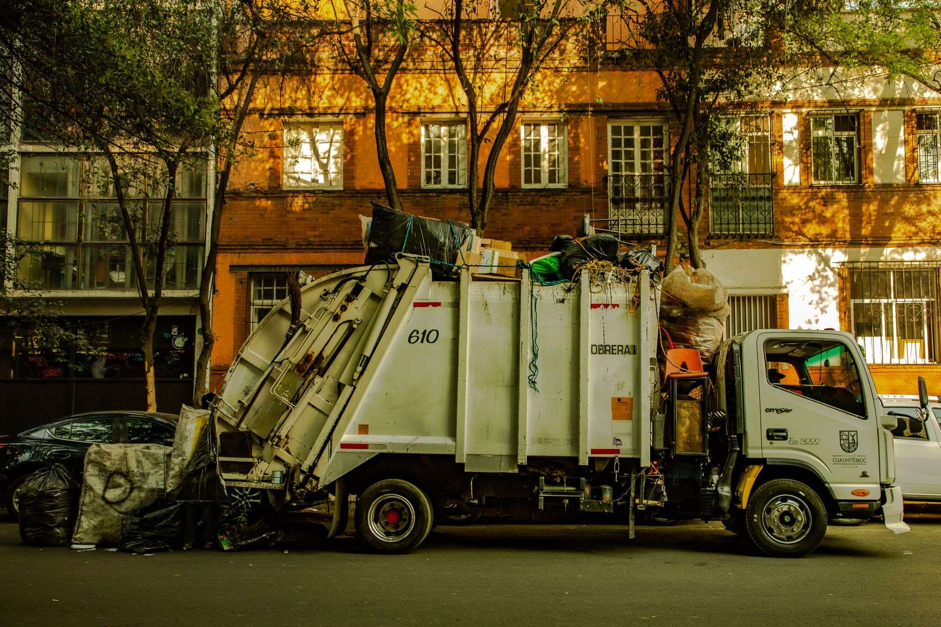 Sanitation truck on a roadway