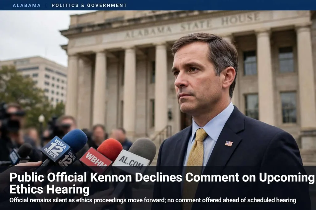 Illustration for the news story: Public Official Kennon Declines Comment on Upcoming Ethics Hearing