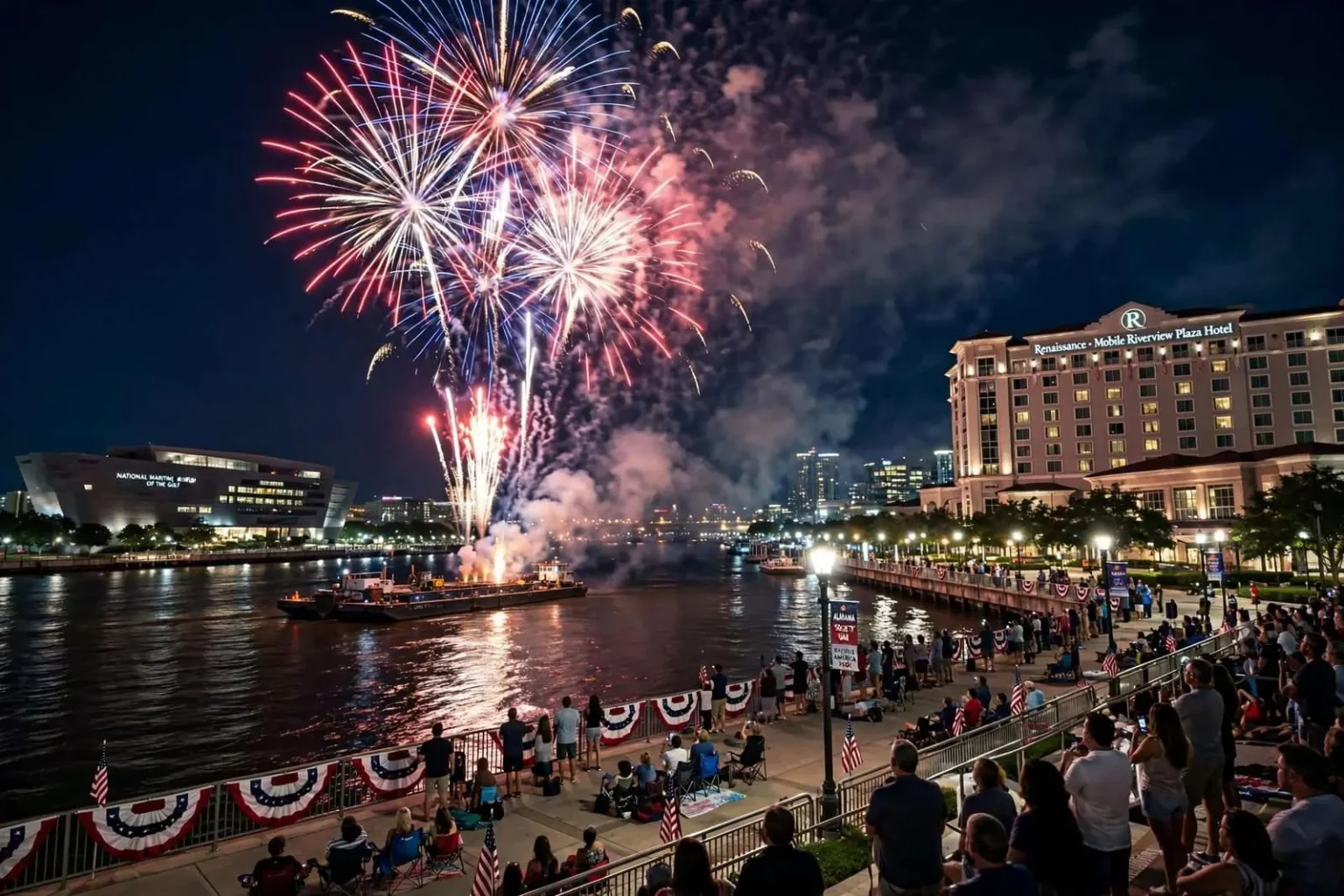 Illustration for the news story: ‘Red, White and Boom’: Alabama DAR Closed a Three-Year America 250 Program With Fireworks Over the Mobile Waterfront