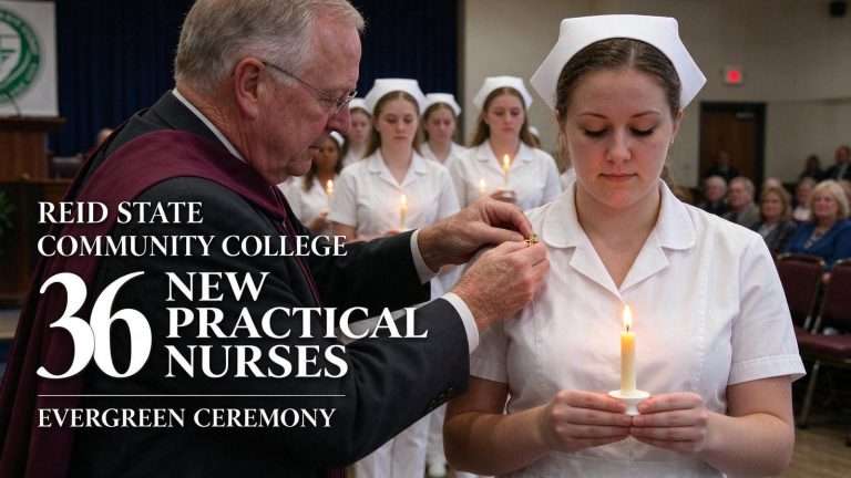 Illustration for the news story: Reid State Community College Pins 36 New Practical Nurses in Evergreen Ceremony