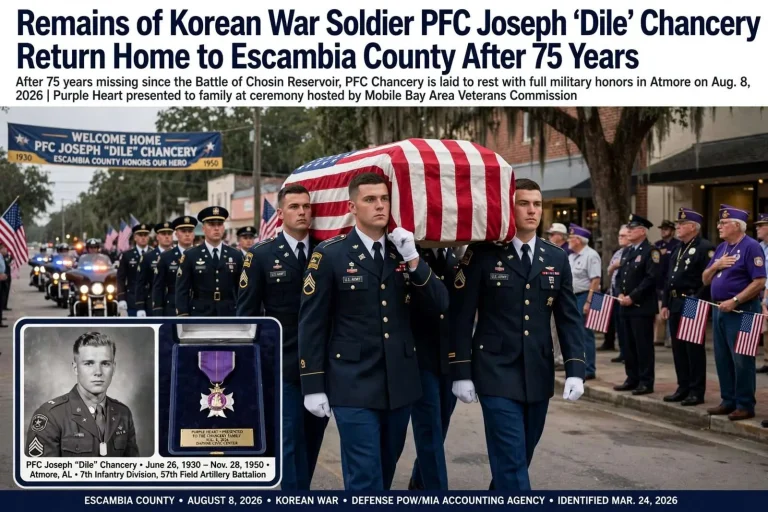 Illustration for the news story: Remains of Korean War Soldier PFC Joseph ‘Dile’ Chancery Return Home to Escambia County After 75 Years