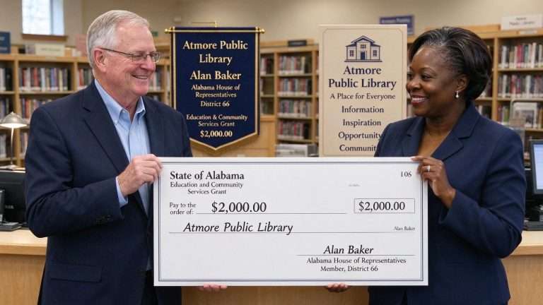 Illustration for the news story: Rep. Alan Baker Presents Atmore Public Library With $2,000 Grant