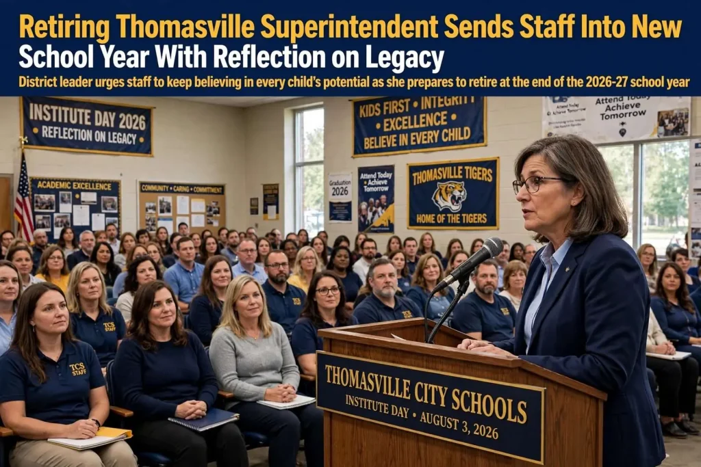 Illustration for the news story: Retiring Thomasville Superintendent Vickie Morris Sends Staff Into New School Year With Reflection on Legacy