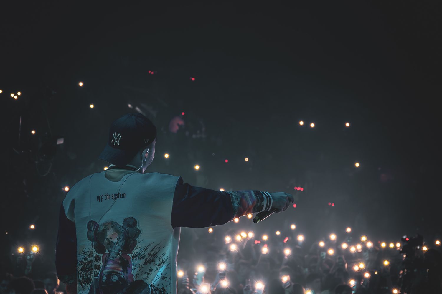 Rapper performing live in front of a concert audience