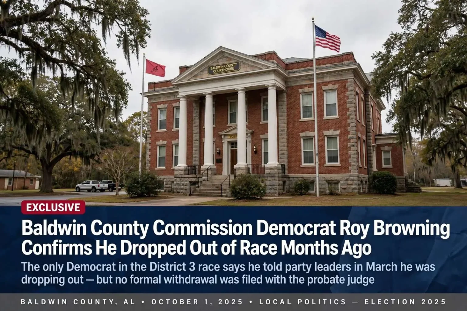 Illustration for the news story: Baldwin County Commission Democrat Roy Browning Confirms He Dropped Out of Race Months Ago