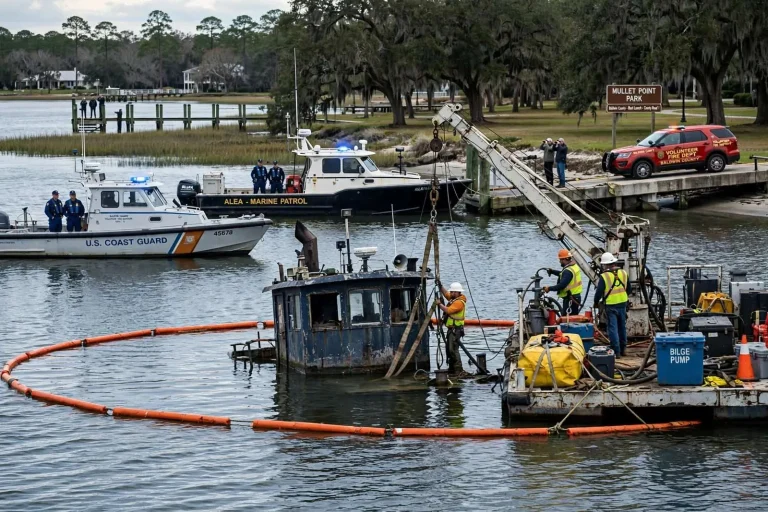 Illustration for the news story: Salvage Crews Work to Raise Sunken Tugboat Off Mobile Bay’s Eastern Shore