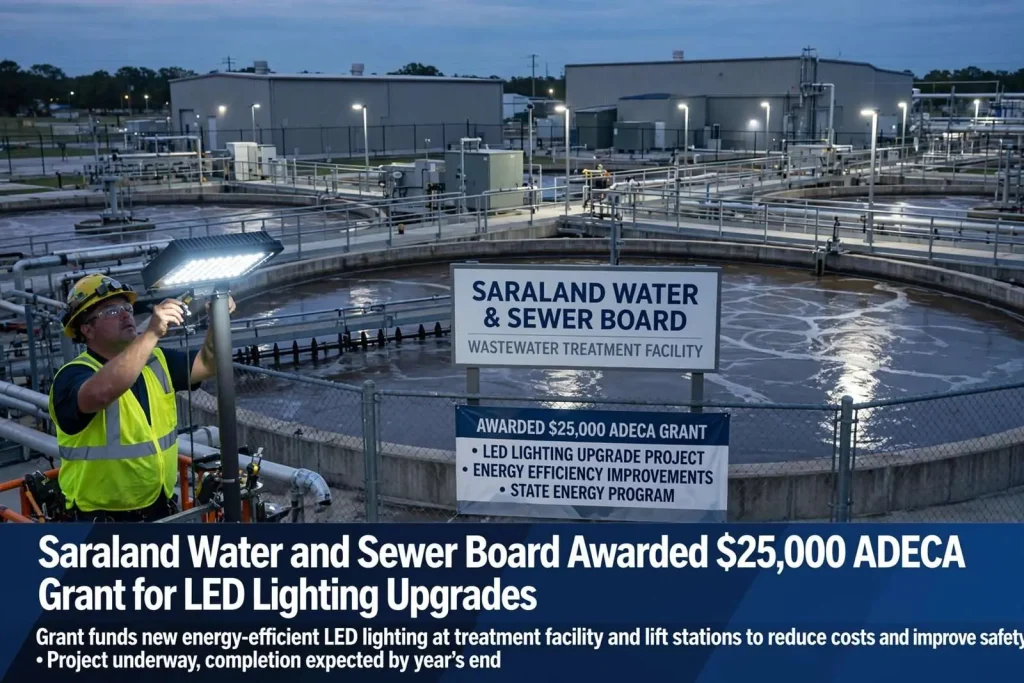 Illustration for the news story: Saraland Water and Sewer Board Awarded $25,000 ADECA Grant for LED Lighting Upgrades