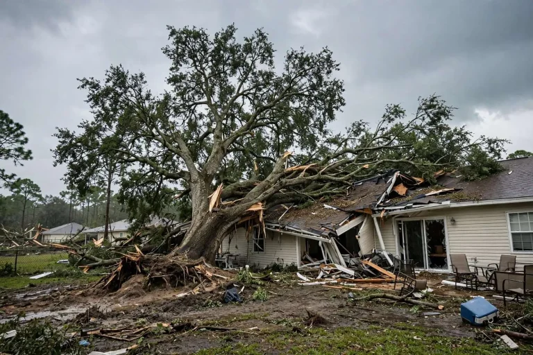 Illustration for the news story: Severe Thunderstorms Send Tree Crashing Into Back of Milton Home