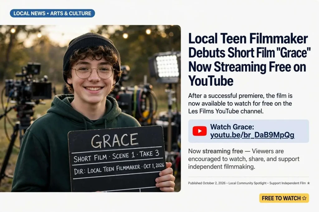 Illustration for the news story: Short film “Grace” created by local teen filmmaker