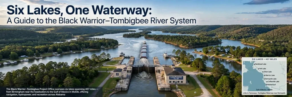 Illustration for the news story: Six Lakes, One Waterway: A Guide to the Black Warrior-Tombigbee River System