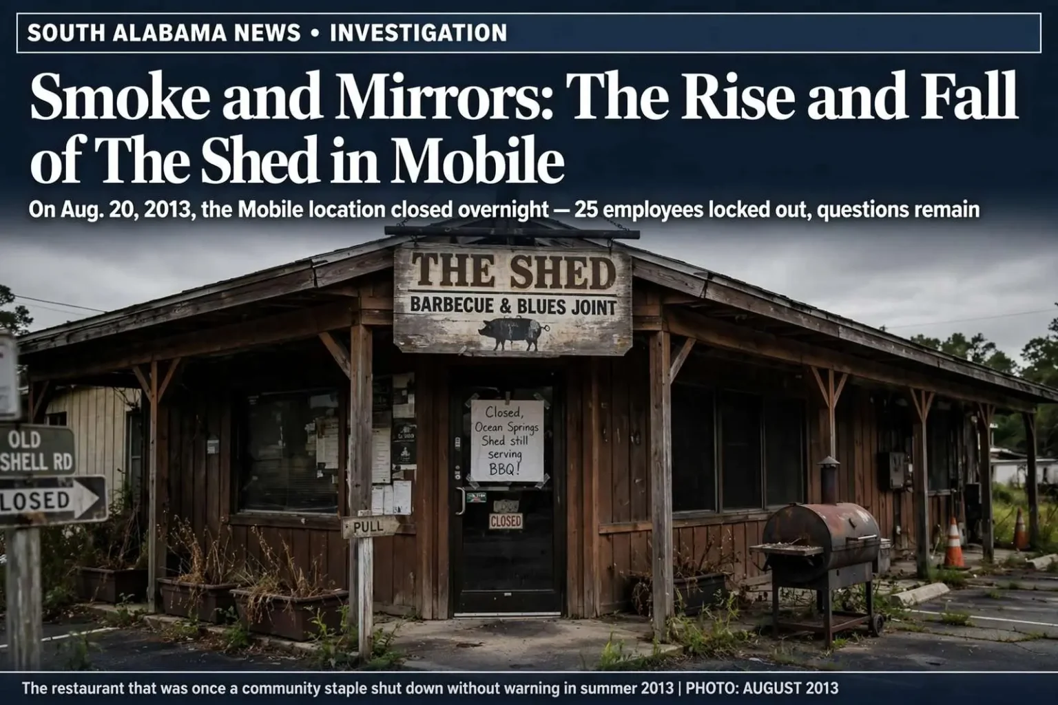 Illustration for the news story: Smoke and Mirrors: The Rise and Fall of The Shed in Mobile