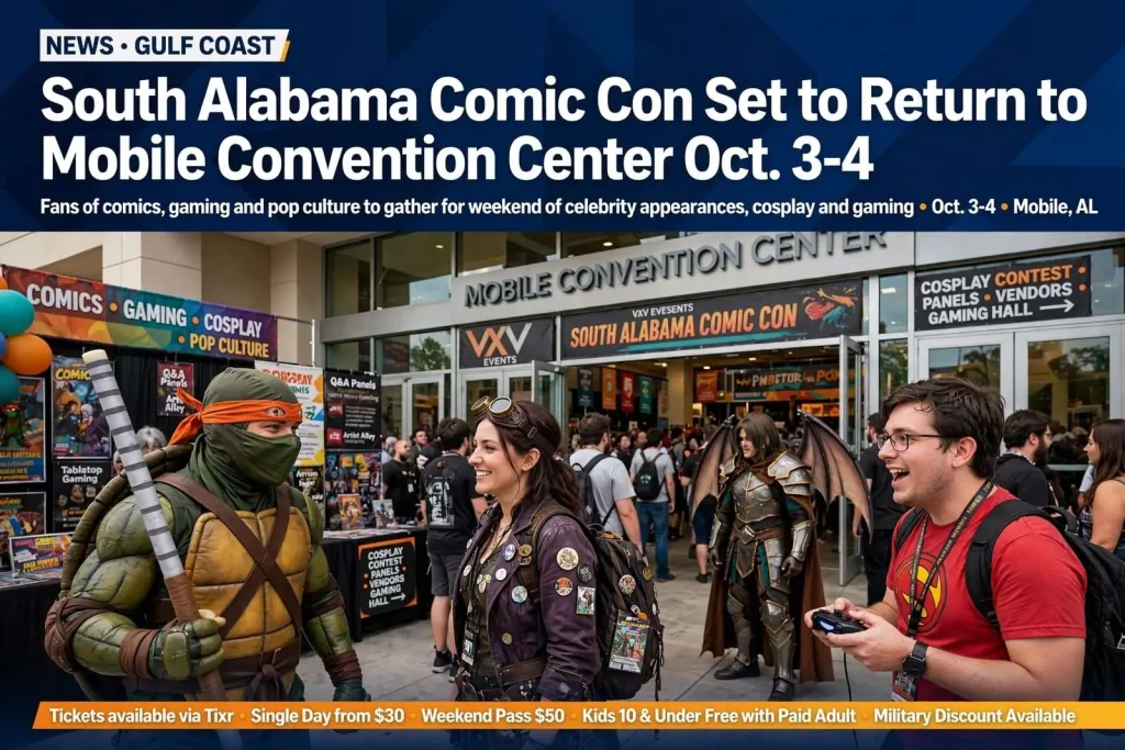 Illustration for the news story: South Alabama Comic Con Set to Return to Mobile Convention Center Oct. 3-4