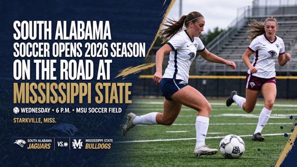 Illustration for the news story: South Alabama Soccer Opens 2026 Season on the Road at Mississippi State