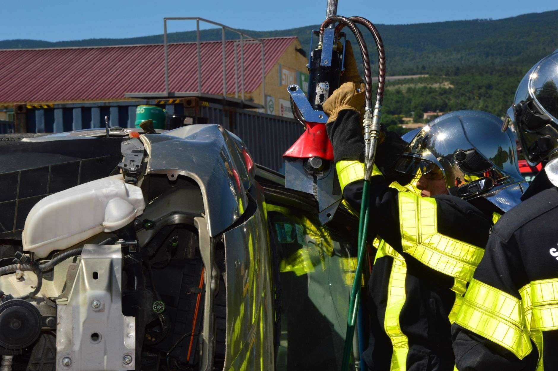 Emergency response at a roadway near water