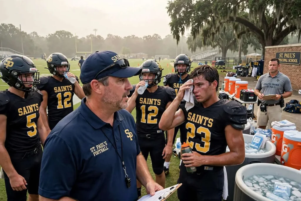 Illustration for the news story: St. Paul’s Football Beats the August Heat as Season Kicks Off