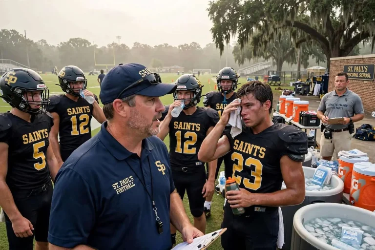 Illustration for the news story: St. Paul’s Football Beats the August Heat as Season Kicks Off