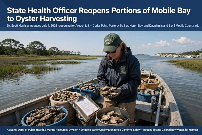 Illustration for the news story: State Health Officer Reopens Portions of Mobile Bay to Oyster Harvesting