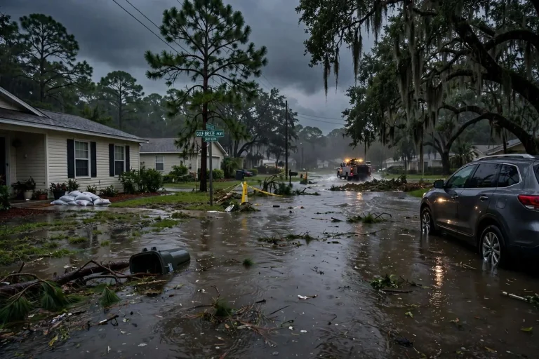 Illustration for the news story: Storms Drench Northwest Florida, Flooding Streets and Damaging Property