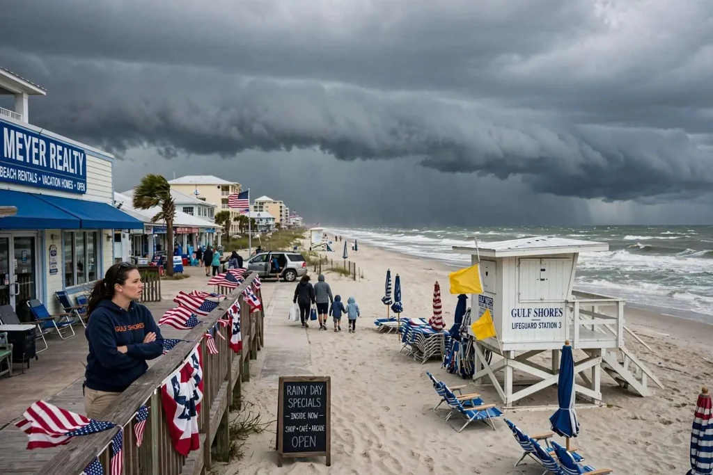 Illustration for the news story: Stormy Memorial Day Forecast Looms Over Gulf Shores Beach Plans