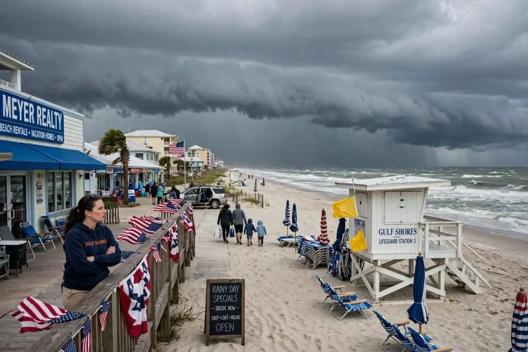 Illustration for the news story: Stormy Memorial Day Forecast Looms Over Gulf Shores Beach Plans