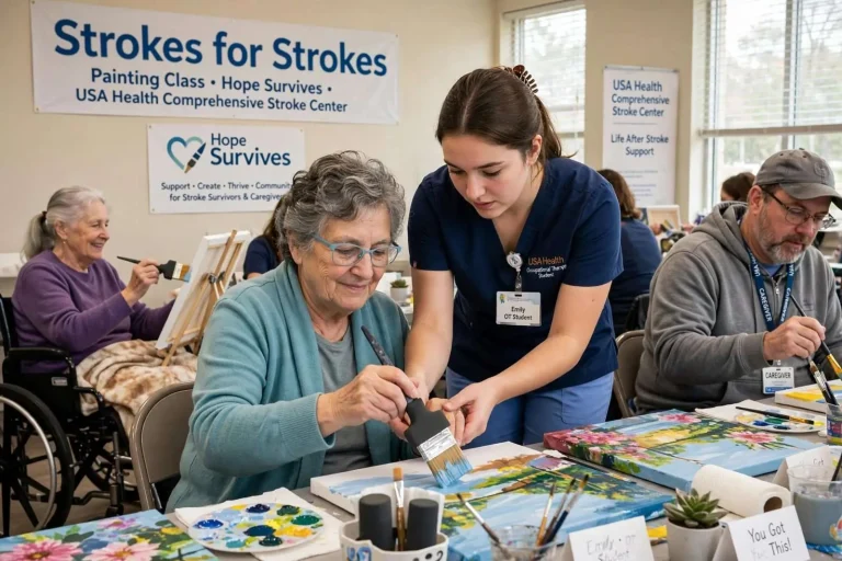 Illustration for the news story: Strokes for Strokes Painting Class Helps Survivors Find Healing Through Creativity