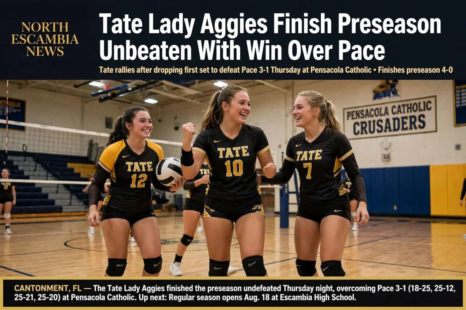 Illustration for the news story: Tate Lady Aggies Finish Preseason Unbeaten With Win Over Pace