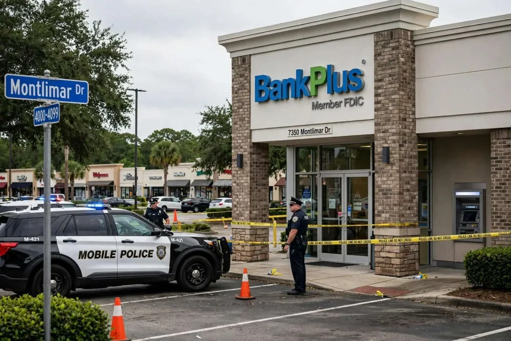 Illustration for the news story: Teen Arrested After Alleged Bank Robbery on Montlimar Drive in Mobile