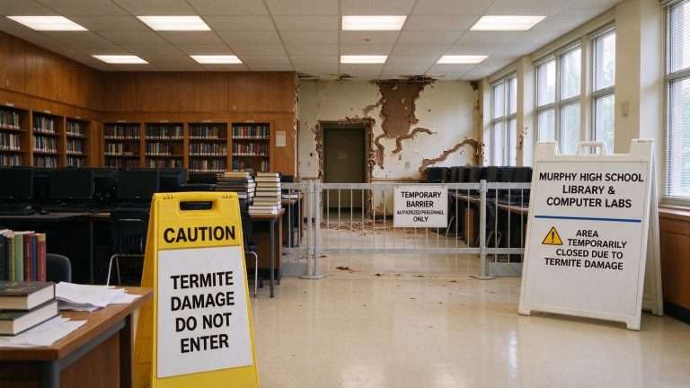 Illustration for the news story: Termite Damage Shuts Down Parts of Murphy High School Library, Computer Labs