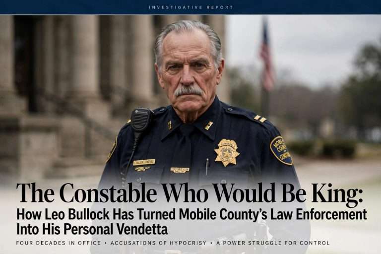 Illustration for the news story: The Constable Who Would Be King: How Leo Bullock Has Turned Mobile County’s Law Enforcement Into His Personal Vendetta