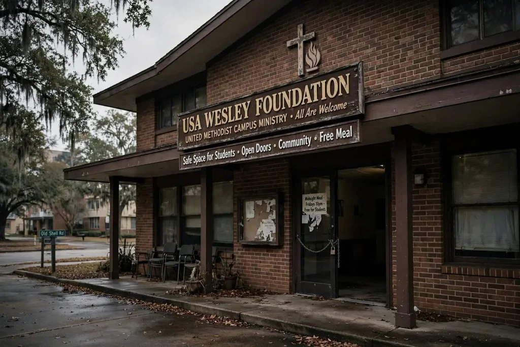 Illustration for the news story: The House That Wasn’t a Home: How a Campus Ministry Became a Place of Fear