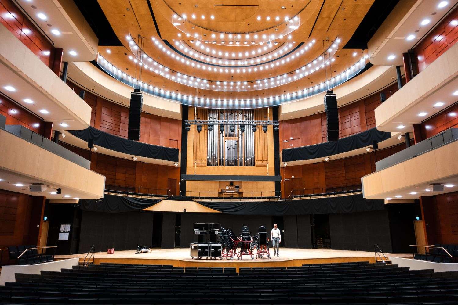 The interior of a theater auditorium with seats