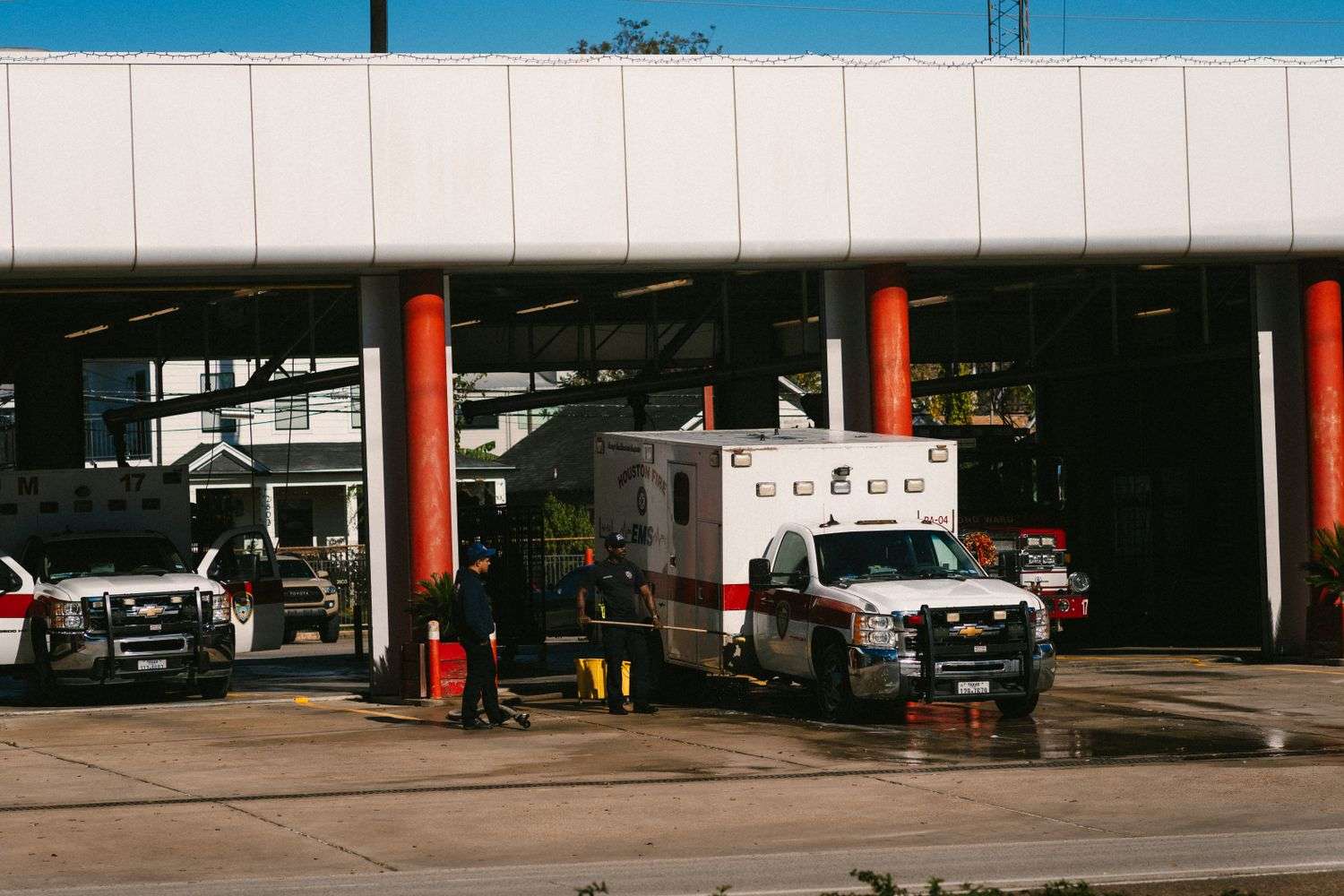 Fire and police vehicles outside a neighborhood Walmart in Theodore, Alabama
