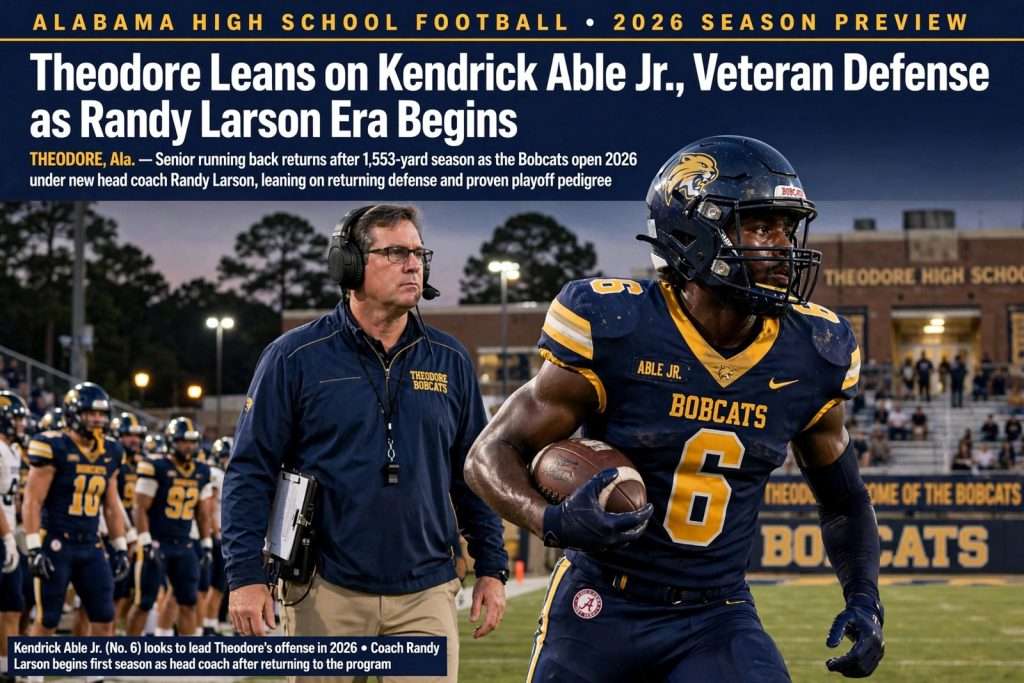 Illustration for the news story: Theodore Leans on Kendrick Able Jr., Veteran Defense as Randy Larson Era Begins