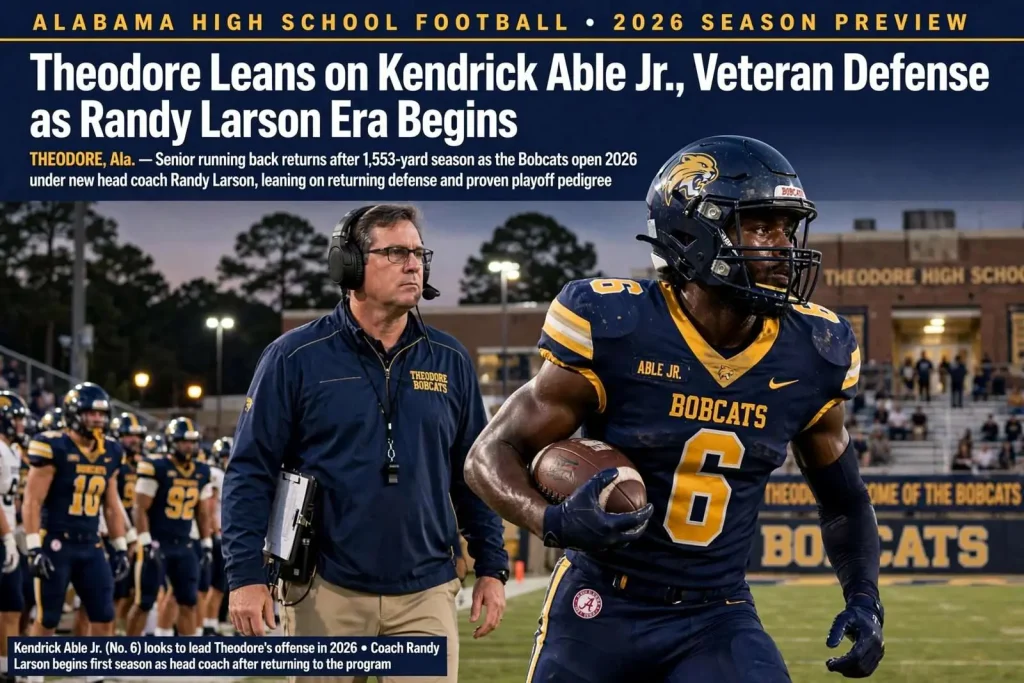 Illustration for the news story: Theodore Leans on Kendrick Able Jr., Veteran Defense as Randy Larson Era Begins